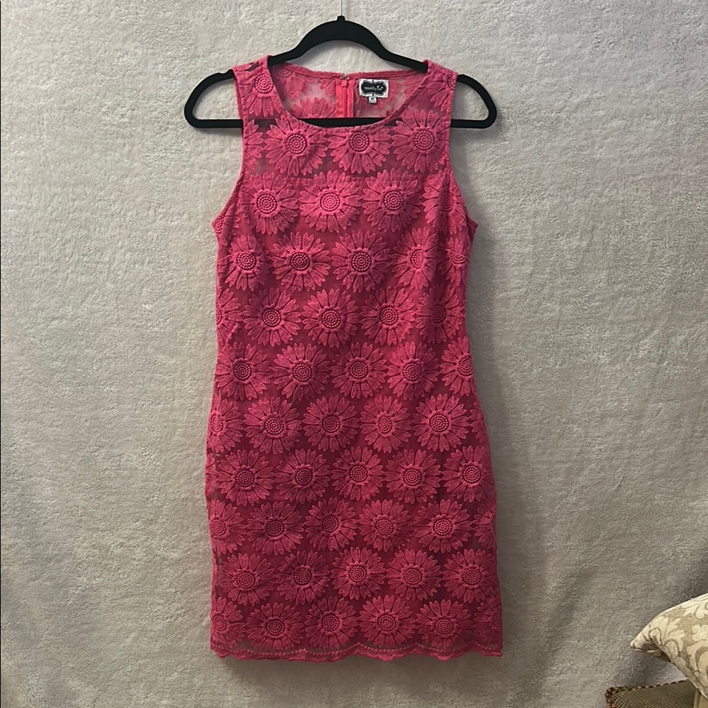 Mud Pie Pink Sheath Mini Lace Dress Sleeveless Crew Neck